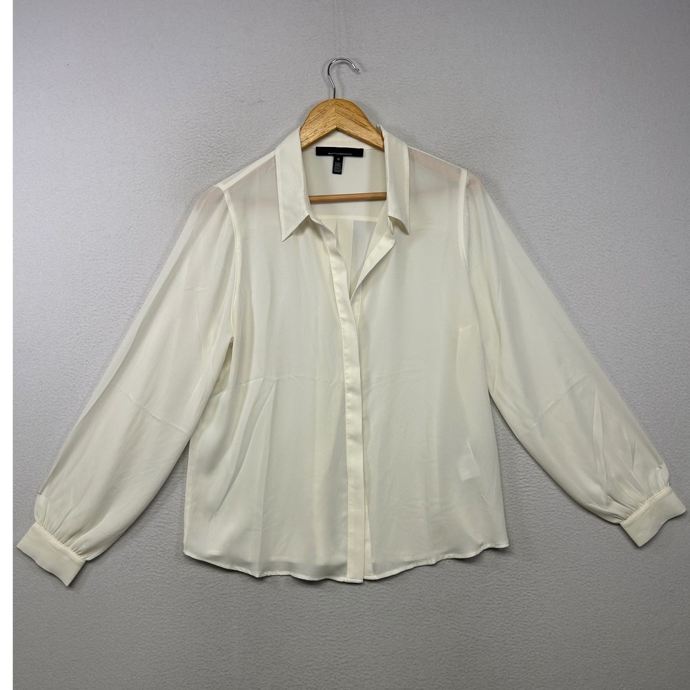 Minimalist White House Black Market Women M Ivory Button Down Blouse Office
